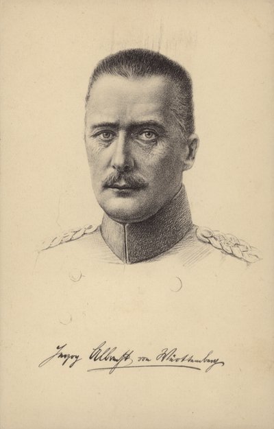 Albrecht, książę Wirtembergii, niemiecki książę i generał z czasów I wojny światowej (litografia) autorstwa German School