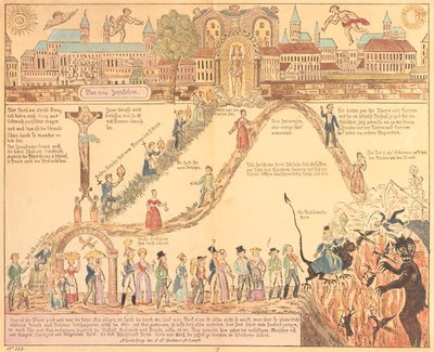 Alegoryczny obraz życia chrześcijańskiego i ziemskiego, opublikowany przez G.N. Benner, Norymberga, ok.1830 autorstwa German School