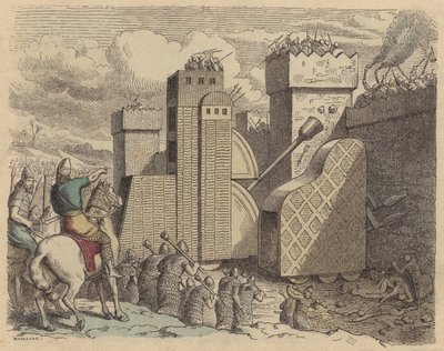 Armia asyryjska oblegająca miasto (kolorowy grawerunek) autorstwa German School
