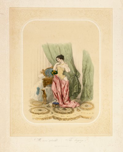 Elegancka dama przy toaletce, wydrukowana przez F. Sala & Co, Berlin, ok. 1850 autorstwa German School