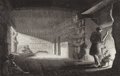 Starożytna egipska kaplica wykuta w skale, Gebel el-Silsila. Ilustracja do Atlasu Bilder (grawerowanie) autorstwa German School