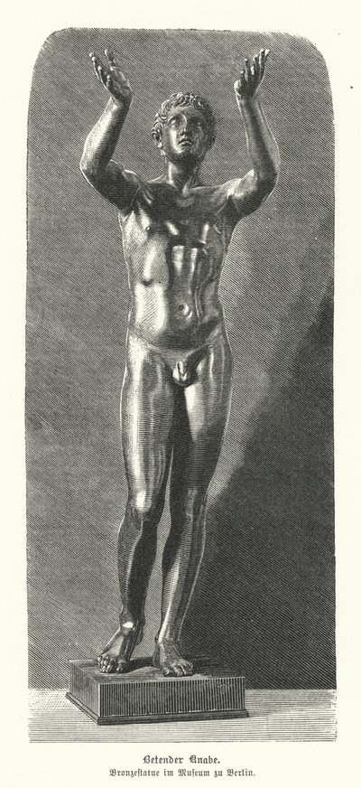 Starożytna grecka statua z brązu modlącego się chłopca (rycina) autorstwa German School