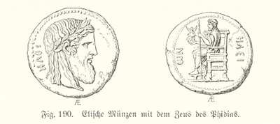 Starożytne greckie monety z Elis z wizerunkami Zeusa Fidiasza (rycina) autorstwa German School