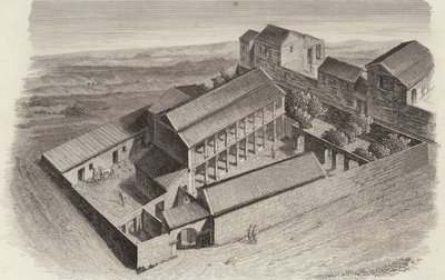 Starożytne greckie domy w Moudleja w Syrii. Ilustracja do Atlasu Bilder (grawerowanie) autorstwa German School