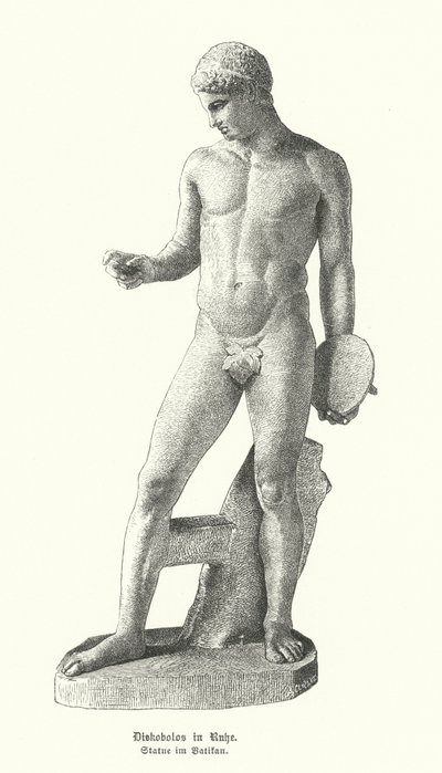 Starożytna grecka statua odpoczywającego miotacza dyskiem (rycina) autorstwa German School