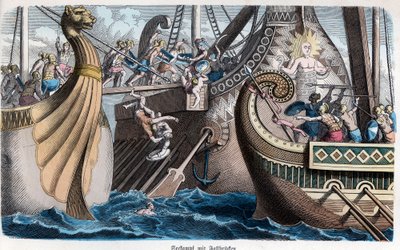 Historia starożytna. Rzym. Wejście na pokład w bitwie morskiej ... (rycina) autorstwa German School