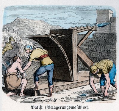 Historia starożytna. Rzym. Machiny wojenne, kusza ... (rycina) autorstwa German School