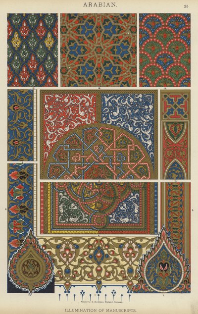 Arabska, Iluminacja Rękopisów (litografia kolorowa) autorstwa German School