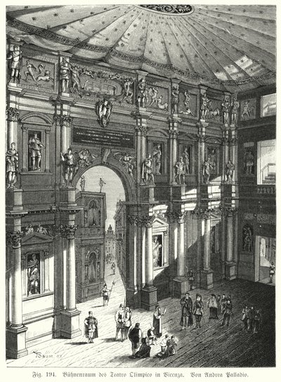 Audytorium i scena Teatro Olimpico, Piacenza, Włochy, proj. Andrea Palladio (grafika) autorstwa German School