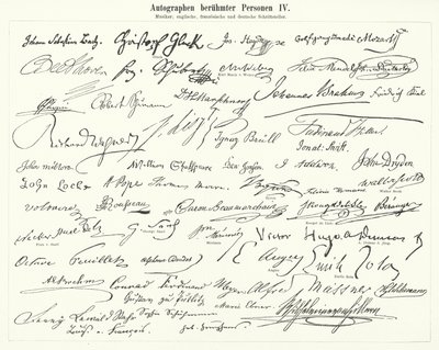 Autografy znanych osobistości: kompozytorów, muzyków oraz pisarzy angielskich, francuskich i niemieckich (grafika) autorstwa German School