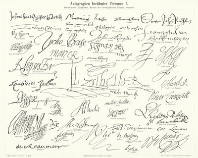 Autografy znanych osób: wybitnych postaci reformacji protestanckiej, Wielkiej Brytanii, wojny trzydziestoletniej i naukowców (ryciny) autorstwa German School