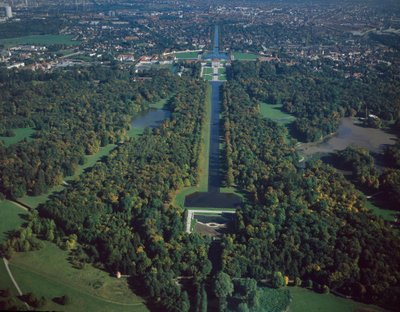 Sztuka barokowa: widok z lotu ptaka na park Nymphenburg XVII-wieczny Monachium, Niemcy autorstwa German School
