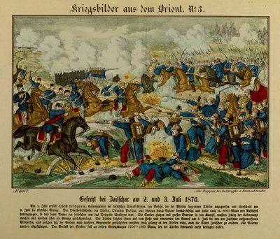 Bitwa pod Zajecarem, 2-3 lipca 1876, podczas I wojny serbsko-osmańskiej (1876-77), Neuruppiner Bilderbogen, 1876 autorstwa German School