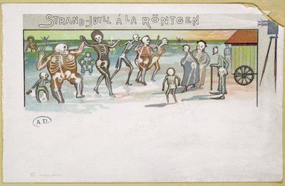 Sielanka na plaży w stylu Röntgen, kreskówka o promieniach rentgenowskich, ok. 1896-99 (kolor grawerowany) autorstwa German School