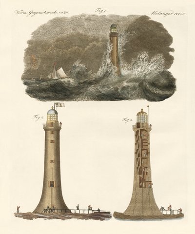 Latarnia morska Bell Rock (kolorowy grawer) autorstwa German School