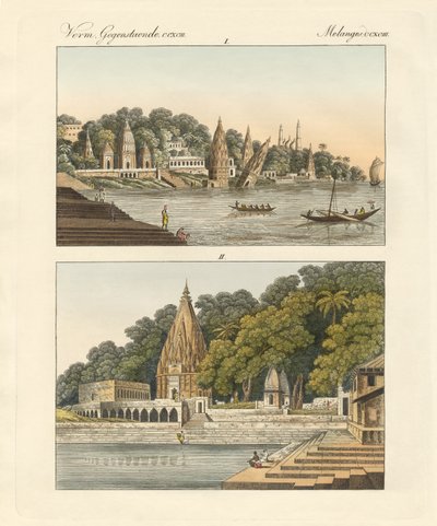 Benares i jego pagody (kolorowy grawerunek) autorstwa German School