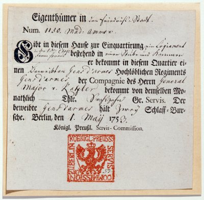 Kupon billingowy, 1759 (druk, długopis i atrament) autorstwa German School