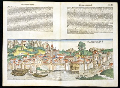 Widok Konstancji z lotu ptaka z Kroniki Norymberskiej autorstwa Hartmanna Schedla (1440-1514) 1493 autorstwa German School