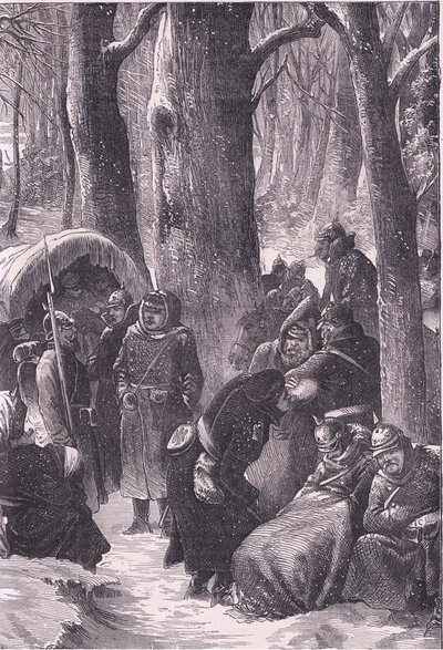 Biwak na śniegu, Cassells History of the War between France and Germany wydana przez Cassell and Company Limited, c.1890 (lito) autorstwa German School