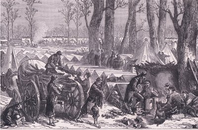 Biwak wojsk generała Du Croy w lasach Vincennes, Cassells History of the War between France and Germany, wydany przez Cassell and Company Limited, c.1890 (lito) autorstwa German School
