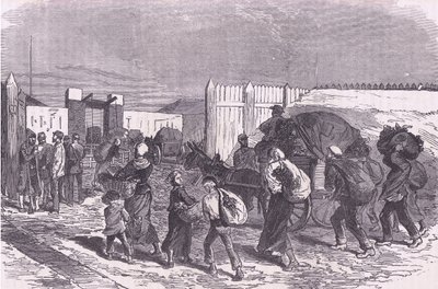 Wprowadzanie warzyw z przedmieść, Cassells History of the War między Francją a Niemcami, wydane przez Cassell and Company Limited, c.1890 (lito) autorstwa German School