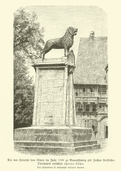 Lew z brązu wzniesiony przez Henryka Lwa w Brunszwiku w 1166 r. (rycina) autorstwa German School