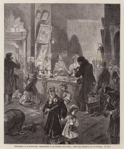 Sprzedam świece w przedsionku kościoła w Sankt Petersburgu w Rosji na Boże Narodzenie (grafika) autorstwa German School