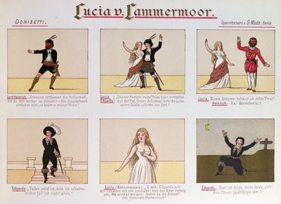 Karykatura wyśmiewająca się z opery Łucja z Lammermooru Donizettiego (kolor litho autorstwa German School