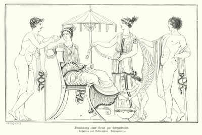 Cassandra przygotowywana do ślubu z Bellerophon (grafika) autorstwa German School