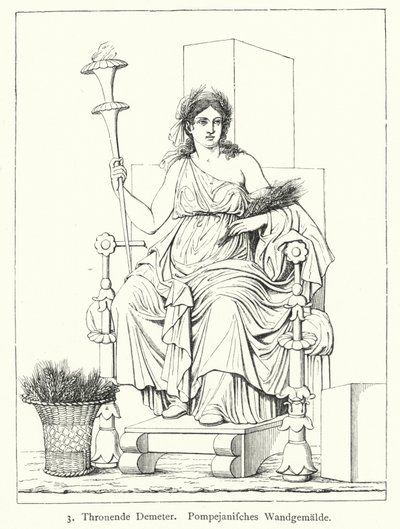 Ceres, rzymska bogini urodzaju, na tronie, malowidło ścienne z Pompei (rycina) autorstwa German School