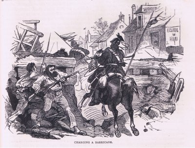 Ładowanie barykady, Cassells History of the War between France and Germany wydana przez Cassell and Company Limited, c.1890 (lito) autorstwa German School