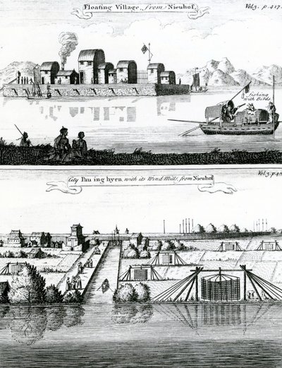 Chińska pływająca wioska, XVII wiek autorstwa German School