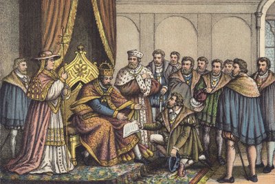Christian Bayer czytający spowiedź augsburską (chromolitho) autorstwa German School