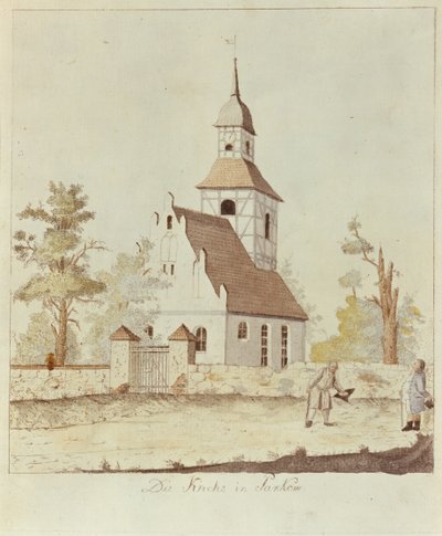 Kościół w Pankow w Berlinie (kolorowa akwaforta) autorstwa German School