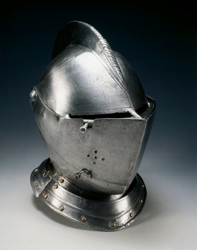 Zamknięty hełm bojowy, ok. 1550-70 (stal, żelazo, skóra i mosiądz) autorstwa German School
