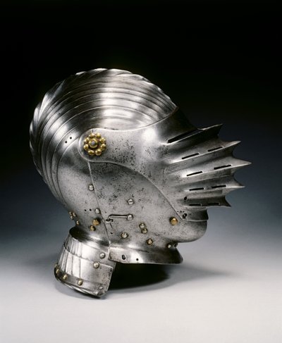 Hełm zamknięty w stylu Maksymiliana, ok. 1520 (stal i mosiądz) autorstwa German School