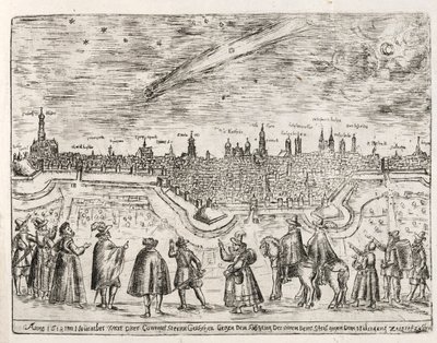 Kometa widziana nad Augsburgiem pod koniec listopada 1618, wyd. 1618. autorstwa German School