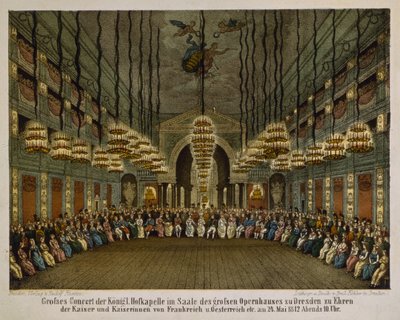 Koncert kapeli królewskiej w audytorium Opery Drezdeńskiej na cześć pary cesarskiej, 1812 (litografia kolorowa) autorstwa German School