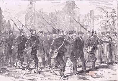 Konwój więźniów, Cassells Historia wojny między Francją a Niemcami, wydana przez Cassell and Company Limited, c.1890 (lito) autorstwa German School