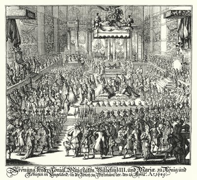 Koronacja króla Wilhelma III i królowej Marii w Opactwie Westminsterskim autorstwa German School