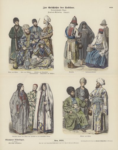 Kostiumy Azji Środkowej, koniec XIX wieku (kolorowa grawerunek) autorstwa German School