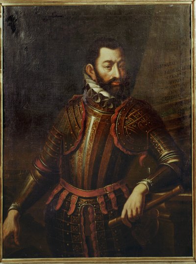 Hrabia Adolf Schwarzenberg, który odbił twierdzę Gyoer na Węgrzech z rąk Turków w 1594 r. ... autorstwa German School