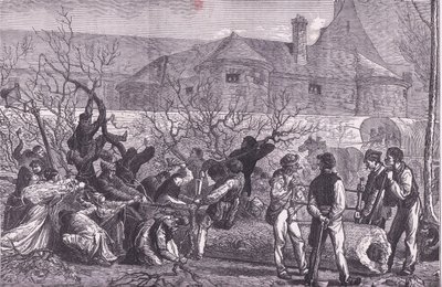 Wycinanie drzew wokół Paryża na drewno opałowe, Cassells History of the War between France and Germany wydane przez Cassell and Company Limited, c.1890 (litho) autorstwa German School