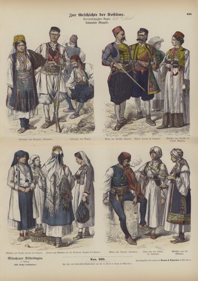 Stroje dalmatyńskie, koniec XIX wieku (kolorowe grawerowanie) autorstwa German School