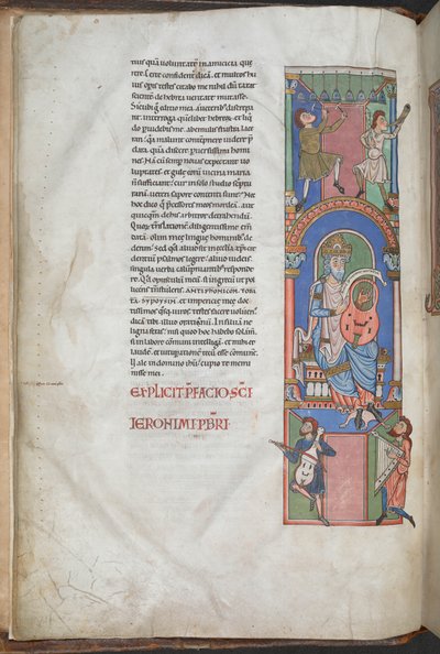 David jako harfista we wstępie do Psalmów, „Biblia robaków”, Harley 2804 f.3v, 2.-3. ćw. XII w. (tusz i kolor na pergaminie) autorstwa German School