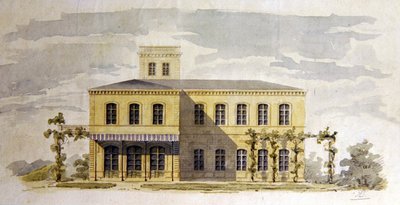 Projekt włoskiej klasycznej willi z ok. 1850 r. (akwarela z piórem i atramentem na papierze) autorstwa German School