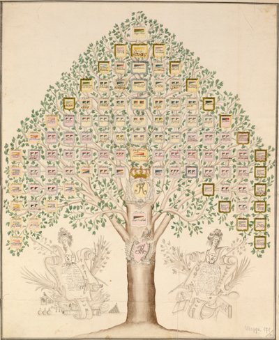 Schemat 97 stacji pułków, które tworzyły Królewską Armię Pruską, 1756 (pióro, atrament i toaleta na papierze) autorstwa German School