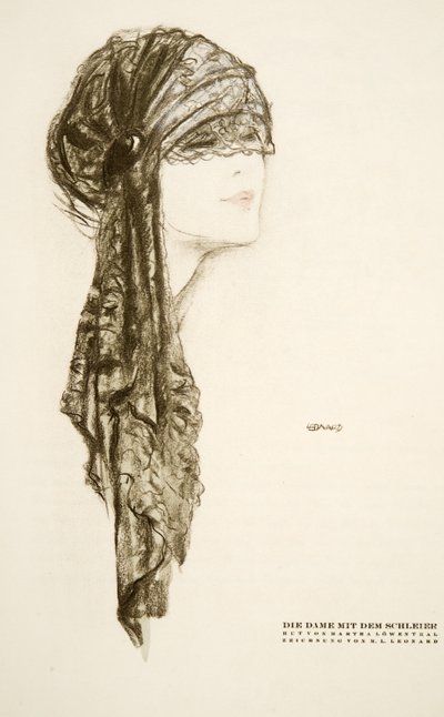 Die Dame mit dem Schleier, kapelusz Marthy Lowenthal, ze Stylu, wyd. 1922 (druk pochoir) autorstwa German School