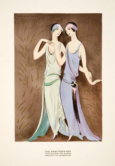 Die Freundinnen, sukienki autorstwa Kuhnen, ze Stylu, wyd. 1922 (druk pochoir) autorstwa German School
