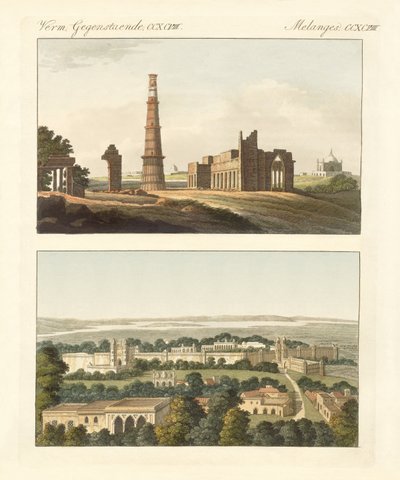 Budynki wschodnioindyjskie (kolorowe grawerowanie) autorstwa German School